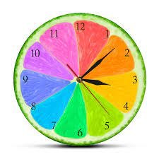 Citrus Rainbow zegar ścienny cichy cichy naturalny smak Home Decor grejpfrutowy limonkowy kromka kolor koła wiszący zegar ścienny|Zegary ścienne| - AliExpress